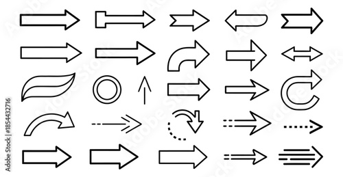 Collection of various arrow icons and symbols, pointing directions in different styles