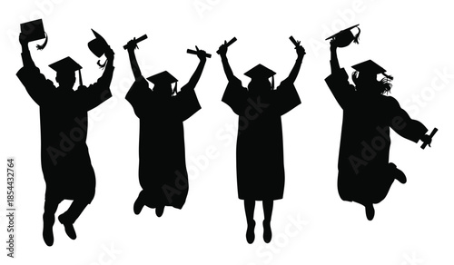 Graduation silhouettes celebrating academic achievement isolated vector illustration