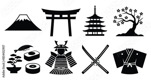 Japan culture symbols collection famous landmarks and traditions icons