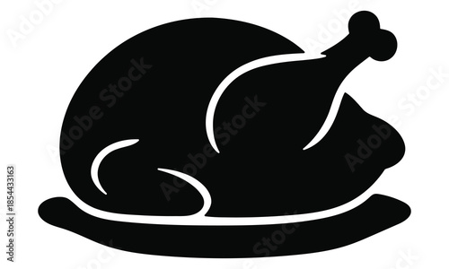 Roasted turkey on a platter isolated on white background, Thanksgiving food icon