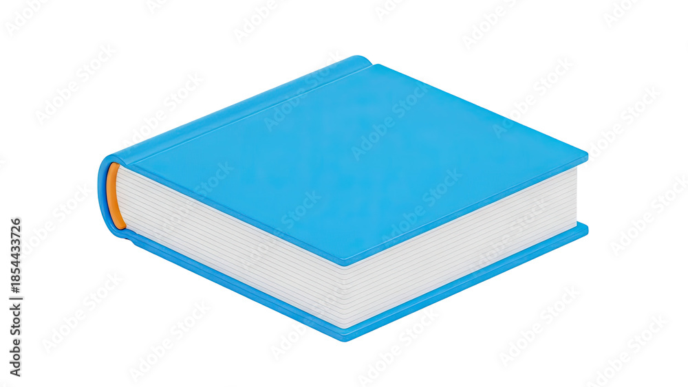 Fototapeta premium 3D Closed blue book with orange spine and lined pages on transparent background