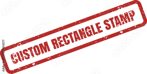 A rectangular red rubber stamp featuring the text CUSTOM RECTANGLE STAMP with a distressed appearance