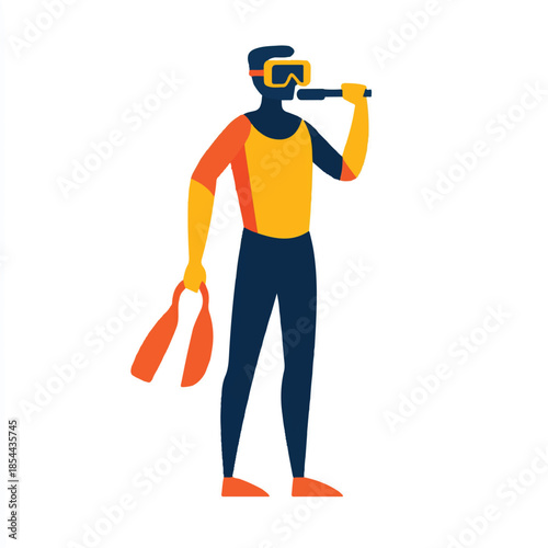  Man in colorful wetsuit with snorkeling gear ready for adventure