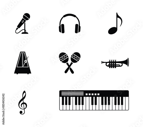 Musical instruments and symbols icon set
