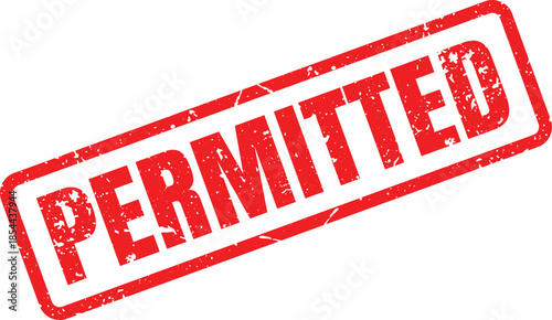 A vibrant red rectangular rubber stamp displaying the word PERMITTED with a distressed appearance on white