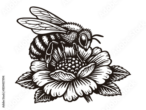 bee pollinating a blooming flower.