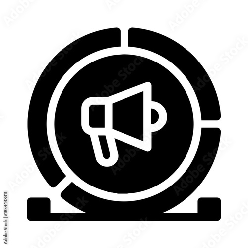 Megaphone inside a dynamic circle frame, perfect for social media announcements or communicationrelated designs. Ideal for sharing messages loudly and boldly.
