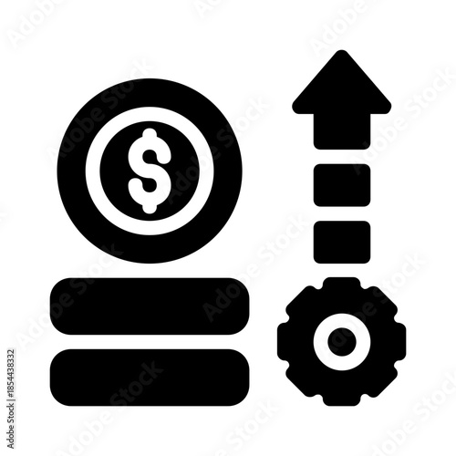 Coins, gear, and arrow icons symbolizing financial growth. Perfect for illustrating economic progress, investment, and financial success concepts in designs.
