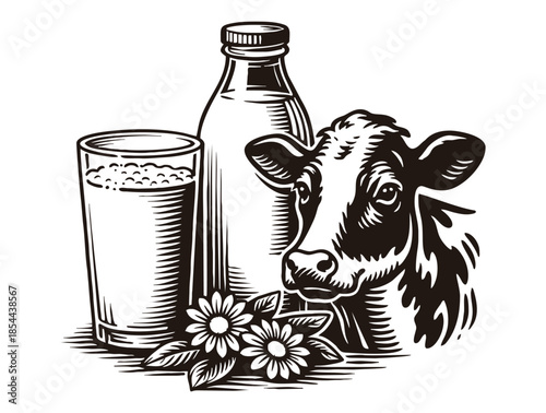 cow milk bottle and full glass