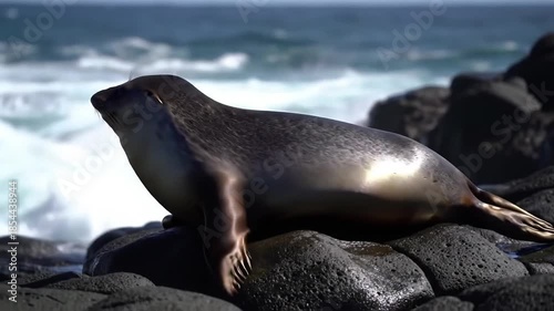 Seal resting on rocks near ocean water under daylight