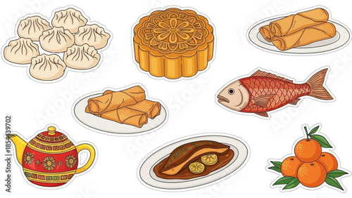 Traditional Chinese New Year Food and Culture Icons Set