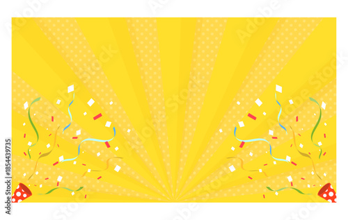 パーティークラッカーとサンバースト背景　黄色