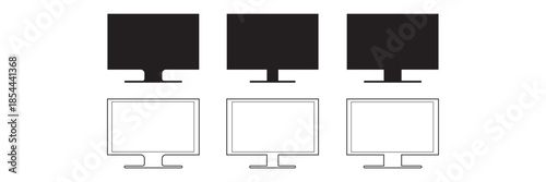 TV Monitor Screen Icon Set Vector Illustration. Tv Icon in trendy flat style. Television and Monitor Screen Display symbol for your web site design, logo, app, UI. EPS10.