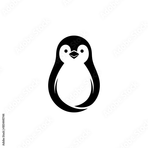 Stylized black and white penguin silhouette with a white belly and black back on a white background