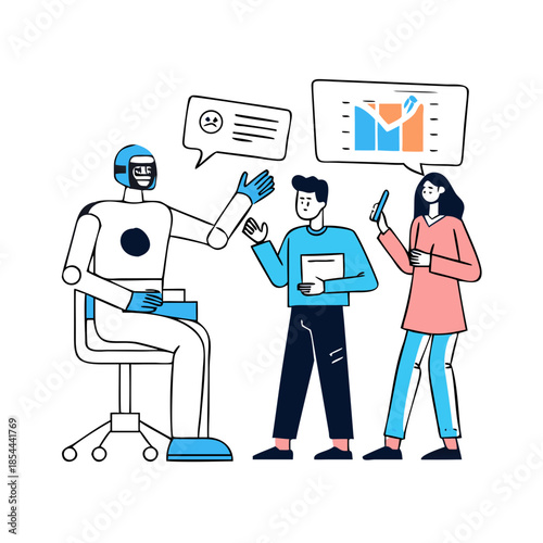 Characters teaching Ai robot assistant from data. Large language model training, neural network, machine learning concept collection. Doodle vector illustration ... See More
