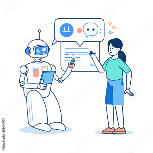 Characters teaching Ai robot assistant from data. Large language model training, neural network, machine learning concept collection. Doodle vector illustration ... See More
