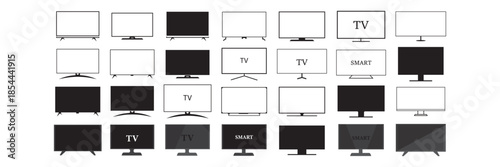 Smart Tv icon set. Television and Monitor Screen Display Icon Set. Minimal television and monitor screen icon set, suitable for UI, app, dashboard and presentation design.