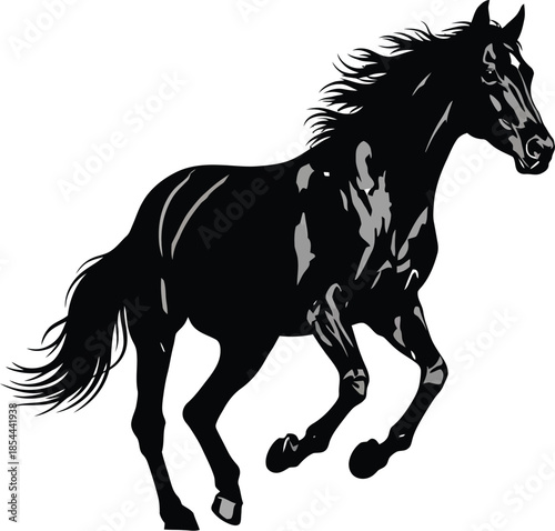 Silhouette of a horse galloping in motion