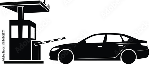 Silhouette of a car approaching a toll booth