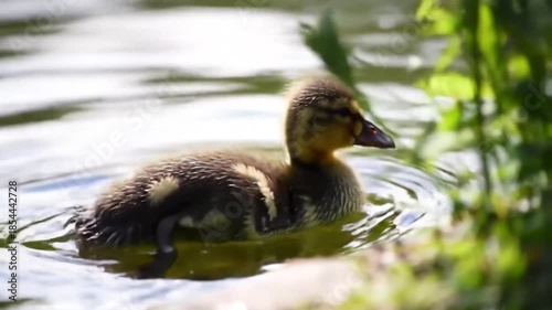 Duckling swimming in pond water nature outdoors wildlife close up view