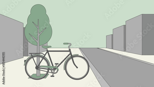 Modern bicycle on quiet urban street.