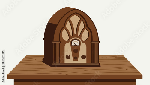 Vintage Tabletop Radio on Wooden Surface.