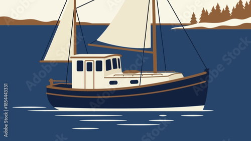 Sailing Boat on Calm Open Water.