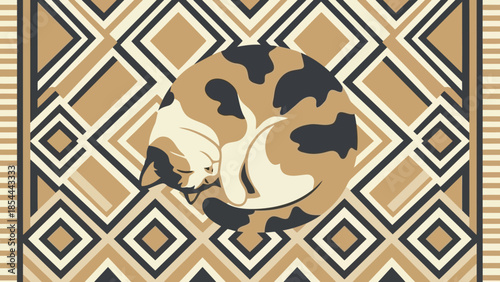 Portrait of a Dog Head Against Geometric Pattern.