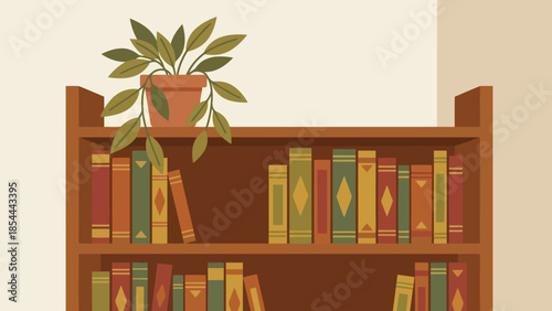 Cozy Bookshelf with Potted Plant Display.