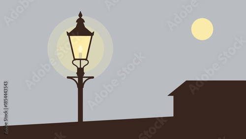 Nighttime Street Lamp Silhouette Against Quiet Sky.