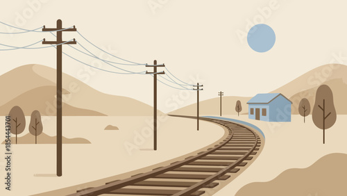 Desert Railroad Track Stretching Into Distance.