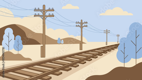 Desert Railroad Tracks in a Quiet Landscape.