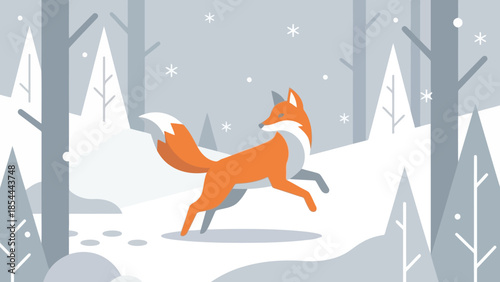 Graceful Fox Running Through a Snowy Winter Forest.