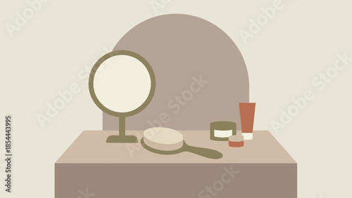 Makeup Vanity Items On Dressing Table.