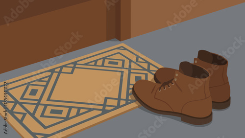 Brown Leather Shoes Resting On Floor Rug Indoors.