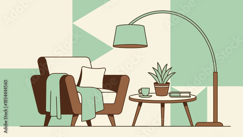 Cozy modern living room chair and lamp arrangement.