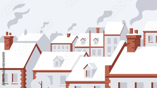 Snowy Rooftops and Quiet Winter Village Scene.