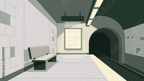 Subway Station Platform Inside Modern Tunnel.