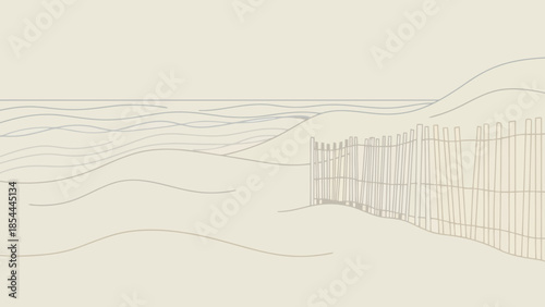 Minimalist Fence Along Beach Lines At Dusk.