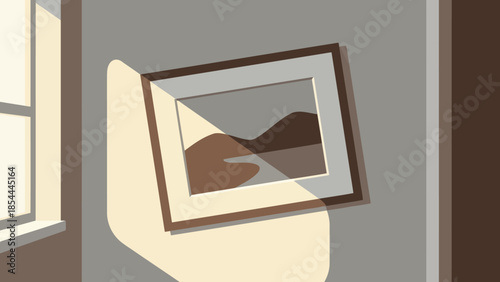 Framed Artwork on Wall Casts Shadow Across Surface.