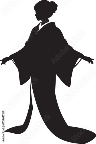 Elegant silhouette of a person standing in a traditional kimono vector art illustration
