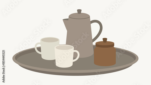 Teapot and Cups on Serving Tray Still Life.