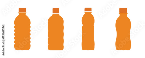 Group of plastic and PET bottle icons featuring various shapes. vector illustration
