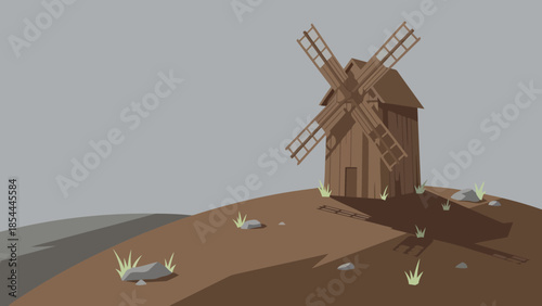 Rustic Windmill Standing on a Hilltop Landmark.