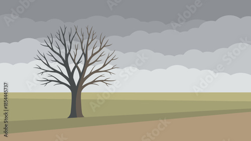 Solitary lone tree in an empty open landscape.