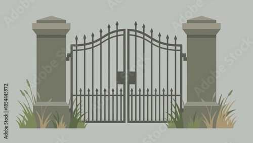 Elegant wrought iron gate with stone pillars.
