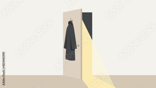 Coat Hanging on Doorway with Bright Light Spill.