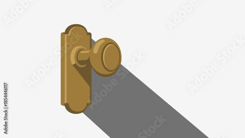 Close Up Brass Door Handle on Plate with Shadow.