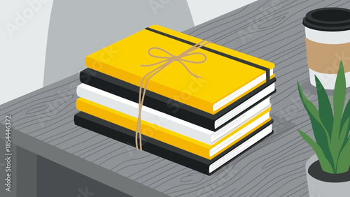 Stack of Bound Books on Desk.