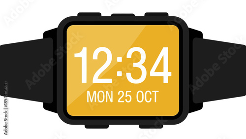 Smartwatch with bright orange screen worn on wrist.